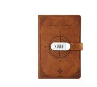AQCDPJYU A5 Retro Password Book with Lock, 200 Pages Thickened Diary Binder Creative Hand Ledger Student Stationery(Brown)