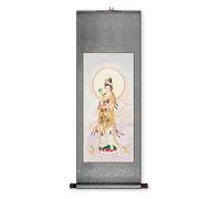 AQCDPJYU Auspicious Guanyin Art Scroll Painting, Ancient Chinese Deity Pose Hanging, Museum Feng Shui Decor, Birthday Gift Collection(Retro color D,59L x 148W cm)