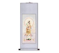 AQCDPJYU Auspicious Guanyin Art Scroll Painting, Ancient Chinese Deity Pose Hanging, Museum Feng Shui Decor, Birthday Gift Collection(Silvergrey D,40L x 119W cm)