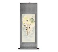 AQCDPJYU Auspicious Guanyin Art Scroll Painting, Ancient Chinese Deity Pose Hanging, Museum Feng Shui Decor, Birthday Gift Collection(Retro color A,59L x 148W cm)