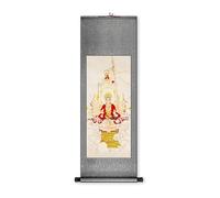 AQCDPJYU Auspicious Guanyin Art Scroll Painting, Ancient Chinese Deity Pose Hanging, Museum Feng Shui Decor, Birthday Gift Collection(Retro color C,79L x 186W cm)