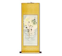 AQCDPJYU Auspicious Guanyin Art Scroll Painting, Ancient Chinese Deity Pose Hanging, Museum Feng Shui Decor, Birthday Gift Collection(Yellow A,59L x 148W cm)