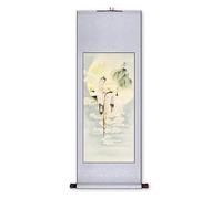 AQCDPJYU Auspicious Guanyin Art Scroll Painting, Ancient Chinese Deity Pose Hanging, Museum Feng Shui Decor, Birthday Gift Collection(Silvergrey A,79L x 186W cm)