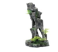 AQCDPJYU Mountain View Decor Rockery Landscape Rock Hiding Cave Tree Aquarium Ornament Fish Tank Decoration Bonsai Trees with Faux Moss Aquascaping(C)