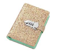 AQCDPJYU Sequin PU Cover A6 Planner Binder with Lock, Spiral Password Agenda Diary School Stationery(Gold)