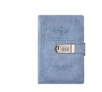 AQCDPJYU Version A5 Retro Password Book with Lock, 200 Pages Thickened Diary Notepad Stationery Gift(Sky Blue Style)