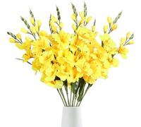 AQCQDQ Artificial Gladiolus with Long Stem, 78cm Long Artificial Flowers, White Gladioli Silk Flowers, Long Stem for Wedding, Baby Shower, Centerpieces, Decoration, 10 Pieces (Yellow,5pcs)