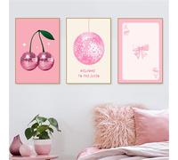 AQCQDQ Set of 3 Wall Pictures Posters Bow Church Round Pink Posters Dopamine Decor, Red Disco Bow Poster & Art Prints Aesthetic Bow Tie Cherry Canvas Pictures without Frame (21 x 30 cm, #05)