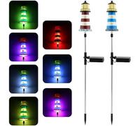 AQEENURA 2 PCS Solar Lighthouse,7 Colors Changing Lighthouse Solar Light Outdoor Decor for Yard and Garden,Path Lights Lighthouse,IP65 Waterproof