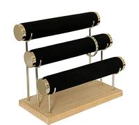 Aqerimit Bracelet Display Holder Small Size Jewelry Storage Stand 3 Tier Bangle Organizer Wooden Velvet Watch Tower