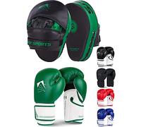AQF Boxing Gloves & Pads Set for Training Kickboxing & MMA Muay Thai Punching Glove with Curved Boxing Pads for Coaching Martial Arts (8oz, Green)