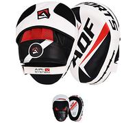 AQF Boxing Pads Adult, Muay Thai Training Focus Pads, Rex Leather Kickboxing Foam Pads (White/Black)