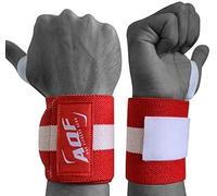 AQF Power Weight Lifting Wrist Wraps Supports Gym Training Fist Straps - Sold as Pair & One Size Fits All (Red)