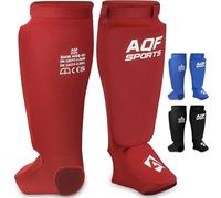 AQF Shin Guards Pad Kickboxing Muay Thai MMA Instep, EVA Padded Sparring Training Martial Arts Boxing Elasticated Leg Support Foot Protective Gear, karate CE UKCA SATRA Approved (Red, XS (for kids))