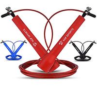 AQF Speed Skipping Rope for Fitness with Non-Slip Plastic Handles & Tangle Free Steel Wire Jump Rope Adjustable 3-meter length for Crossfit Training (Red)