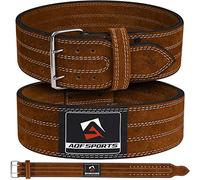 AQF Weight Lifting Nubuck Leather Powerlifting Belt Back Support - 4” Wide x 10mm Thick Double Prong Steel Roller Buckle Contoured Training Belt Suede Lining Black & Brown (Brown, XXL 40" to 44")