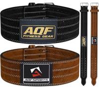 AQF Weight Lifting Nubuck Leather Powerlifting Belt Back Support - 4” Wide x 10mm Thick Double Prong Steel Roller Buckle Contoured Training Belt Suede Lining Black & Brown (Black, 3XL)