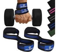 AQF Weight Lifting Straps Figure 8 with Padded Cuff Wrist support Training Gym Straps Hand bar Grip Gloves Support Workout (Black & Blue)