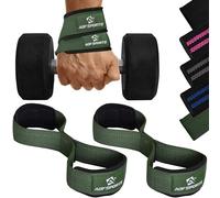 AQF Weight Lifting Straps Figure 8 with Padded Cuff Wrist support Training Gym Straps Hand bar Grip Gloves Support Workout (Military Green)