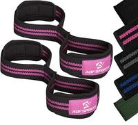 AQF Weight Lifting Straps Figure 8 with Padded Cuff Wrist support Training Gym Straps Hand bar Grip Gloves Support Workout (Black & Pink)