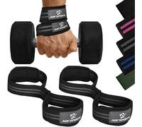 AQF Weight Lifting Straps Figure 8 with Padded Cuff Wrist support Training Gym Straps Hand bar Grip Gloves Support Workout (Black & Grey)