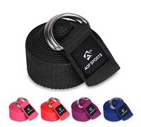 AQF Yoga Strap 1.8M, 2.4M, 3M Soft Cotton Leg Stretcher with D-Ring Buckle Adjustable Fitness Belt for Leg Stretching & Body Stretch Band (Black, 2.4M)