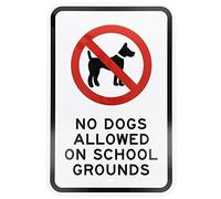 aqf527907 Legend No Dogs Allowed on School Grounds with Graphic, Sign Metal Funny Warning Signs for House Decor 8x12 Inches Black/Red on White