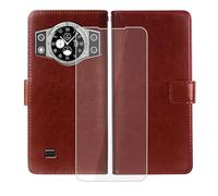 AQGGIIXY for Cubot Kingkong Ace 2 Case and Tempered Glass Film, Flip Wallet, TPU Synthetic Leather, Card Slot Stand Function Cover for Cubot Kingkong Ace 2 (6.56 Inches) - Brown
