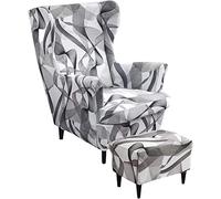 AQIGR Wing Chair Cover Set, Include 2 Piece Stretch Wingback Chair Slipcover and Ottoman Cover, Removable Machine Washable Armchair Chair Cover for Living Room (Color : #21)
