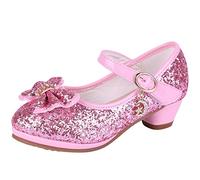 AQIYI Girls Princess Shoes Toddlers Sequin Sweet Bows Sandals Little Girls Party Pumps Sparkle Wedding Dress Shoes（8.5UK/Label Size26,Pink