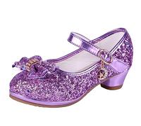 AQIYI Girls Princess Shoes Toddlers Sequin Sweet Bows Sandals Little Girls Party Pumps Sparkle Wedding Dress Shoes（11UK/Label Size29,Purple