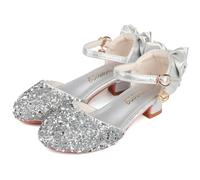 AQIYI Grils Princess Shoes Little Girls High Heel Shoes Kids Toddlers Sequin Bows Sandals Sparkly Party Shoes Wedding Dress Shoes（1.5UK/Label Size34,Silver
