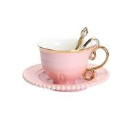 AQKKMN Handmade Ceramic Coffee Mug Cup and Saucer Set Pink Pottery Coffee Tea Cup and Saucer Set Plate Oat Milk Mug coffee cup(1)