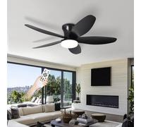AQLEDY Ceiling Fans with Lights and Remote, Fan Lights Led Ceiling for Bedroom, Indoor 5 Blades Silent Large Fan Lamp, Dimmable 6-SPD Reversible DC Motor with Timer for Living Room-Black||42in