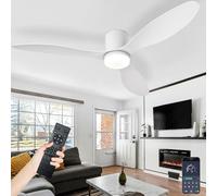 AQLEDY Large Ceiling Fan Lights and Remote for Bedroom, Modern Indoor Low Profile Ceiling Fan with Lamps, 6-Speed Silent DC Motor, Memory Function Dimmable Led, for Living Room Lounge-White||42in