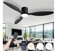 AQLEDY Large Ceiling Fan Lights and Remote for Bedroom, Modern Indoor Low Profile Ceiling Fan with Lamps, 6-Speed Silent DC Motor, Memory Function Dimmable Led, for Living Room Lounge-Black||52in