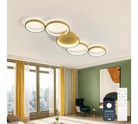 AQLEDY Modern 5 Rings Led Ceiling Lighting 99cm, 3000K-6500K Dimmable Bedroom Ceiling Lamp Also for Living Room, No Flicker, Light Memory Function, Timer, Remote Control APP-Gold