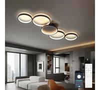 AQLEDY Modern 5 Rings Led Ceiling Lighting 99cm, 3000K-6500K Dimmable Bedroom Ceiling Lamp Also for Living Room, No Flicker, Light Memory Function, Timer, Remote Control APP-Black