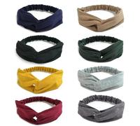 AQOKKA 8 Pack Elastic Knotted Headbands for Women Cloth Head Hair Bands for Women's Hair Boho Wrap Hair Accessories for Women