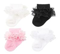 AQOKKA Baby Girls Socks Eyelet Ruffle Double Lace Baby Newborn Summer Dress Socks for Boy Infant Toddler Kids 0-6 months