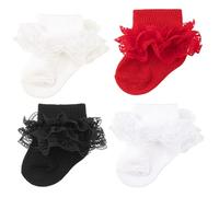 AQOKKA Baby Girls Socks Eyelet Ruffle Double Lace Baby Newborn Summer Dress Socks for Boy Infant Toddler Kids 6-12 months