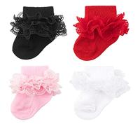 AQOKKA Baby Girls Socks Eyelet Ruffle Double Lace Baby Newborn Summer Dress Socks for Boy Infant Toddler Kids 6-12 months