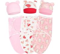 AQOKKA Baby Swaddle with Bear Ear Hats Cotton Adjustable Swaddle Blankets Wrap Nursery Swaddles for Newborns Boy Girl Infant 0-3 Months