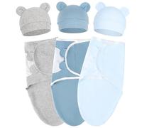AQOKKA Baby Swaddle with Bear Ear Hats Cotton Adjustable Swaddle Blankets Wrap Nursery Swaddles for Newborns Boy Girl Infant 0-3 Months