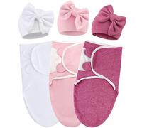AQOKKA Baby Swaddle with Big Bow Hats Cotton Adjustable Swaddle Blankets Wrap Nursery Swaddles for Newborns Boy Girl Infant 0-3 Months