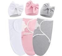 AQOKKA Baby Swaddle with Big Bow Hats Cotton Adjustable Swaddle Blankets Wrap Nursery Swaddles for Newborns Boy Girl Infant 0-3 Months