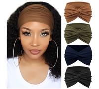 AQOKKA Extra Wide Headbands for Women Non Slip Boho Elastic | 4 pcs Twisted Knotted headband for women, fashion large headbands for women striped thick headband, cute colorful headbands