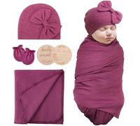 AQOKKA Newborn Receiving Blanket with Bow Hat Mittens Wooden Card Set Newborns Toddler Baby Boy Girl Nursery Swaddle Wrap