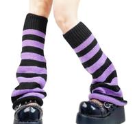 AQOKKA Y2K Leg Warmers for Girls Kawaii Leg Warmers for Women Harajuku Long Leg Socks Cover Goth Lolita Winter Accessories, 1 Pair: Black&purple Stripe, One Size