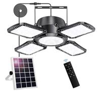 Aqonsie 176LED Solar Powered Motion Sensor Pendant Light, Daytime Available, 5 Lighting Modes & Remote for Shed, Gazebo, Barn, Garage, Home, Indoor/Outdoor, Black, 3.5"L x 3.5"W x 3.9"H